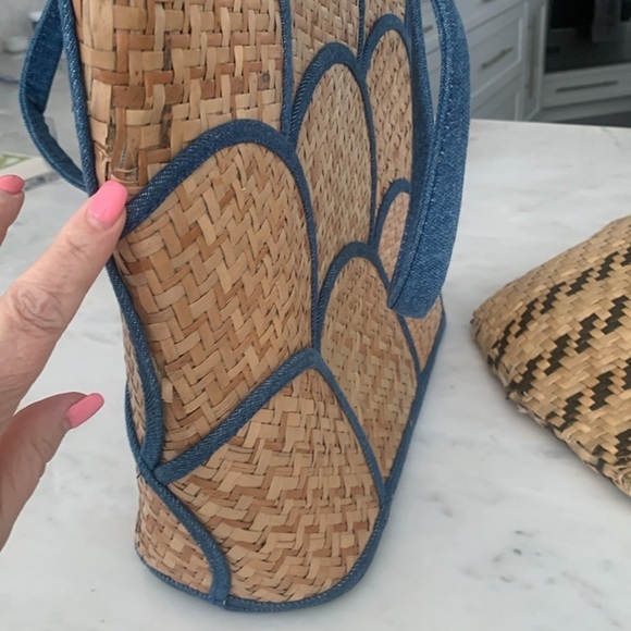 Poolside Designer Denim Scallop Straw Tote Medium - Picture 6 of 11